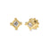 Yellow gold stud earrings with a single diamond accent in a square bezel on a white background