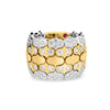 Front view of yellow and white gold ring with scattered diamond accents on a white background
