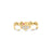 Front view of yellow gold and white enamel  ring with diamond accent section on a white background