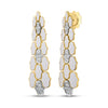 Yellow gold and white enamel flat link dangle earrings with white gold and diamond accents on a white background