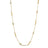 Yellow gold necklace with alternating bar and diamond bezel stations on a white background