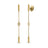 Yellow gold dangle earrings with alternating bar and diamond bezel stations on a white background
