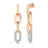 Rose gold link chain dangle earrings with single white gold and pave diamond link on a white background