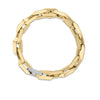 Gold knife edge link bracelet with one diamond-set link and clasp closure.