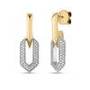 Gold and white metal drop earrings with diamond-set hexagonal frames and polished gold bars.