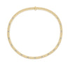 Yellow gold collar necklace with white gold and diamond accents on a white background