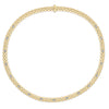Yellow gold collar necklace with white gold and diamond accents on a white background