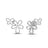 White gold open frame flower and butterfly earrings with pave diamond outline on a white background
