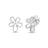 White gold open frame flower earrings with pave diamond outline on a white background