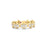 Front view of yellow gold ring with pave diamond links on a white background