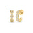 Yellow gold and pave diamond open back hoop earrings on a white background