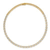 Yellow and white gold collar necklace with diamond accents on a white background