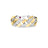 Front view of yellow and white gold ring with diamond accents on a white background