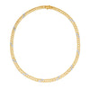Yellow and white gold collar necklace with diamond accents on a white background
