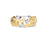 Front view of yellow and white gold ring with diamond accents on a white background