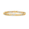 Yellow and white gold bracelet with diamond accents on a white background