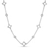 White gold necklace with open frame and diamond stations on a white background