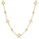 Yellow gold necklace with open frame and diamond stations on a white background