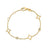 Yellow gold bracelet with open frame and diamond stations on a white background