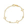 Yellow gold bracelet with open frame and diamond stations on a white background