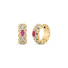 Roberto Coin Cobra Hoop Earrings in 18K Yellow Gold – Pavé Diamond, Rubellite (front view)