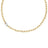 Yellow gold chain necklace with one white gold and diamond link on a white background