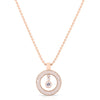The CLASSIC DIAMOND PAVE BABY O NECKLACE by Roberto Coin features a rose gold beaded 18K chain with a baby O pendant, two concentric rings of diamond pavé, and a central diamond.