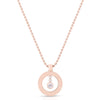 The CLASSIC DIAMOND BABY O NECKLACE by Roberto Coin features an 18K rose gold chain and a round pendant with two small diamonds and one larger central diamond in a vertical line within an open circle—a timeless, elegant jewelry piece.