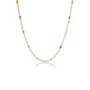 The Roberto Coin DIAMONDS BY THE INCH necklace showcases alternating diamond and emerald-cut mixed stones set in 18K yellow gold, arranged symmetrically along a long chain and presented on a white background.