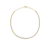 Yellow gold diamond necklace with chain link ends on a white background
