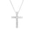 Diamond cross pendant on a chain against a white background