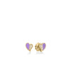 The AMORINO DIAMOND AND ENAMEL HEART STUD EARRINGS by Roberto Coin feature 18K yellow gold hearts, each half-set with lilac enamel and half-paved with sparkling stones, shown against a white background.