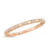 The ART DECO MOSAIC ALTERNATING DIAMOND BANGLE by Roberto Coin is crafted in 18K rose gold with alternating pavé diamond and smooth square sections, an engraved inner band, and a signature red stone accent.