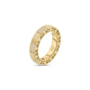 The Roberto Coin ART DECO MOSAIC ALTERNATING DIAMOND RING is crafted in 18K gold with textured detailing, rectangular sections set with sparkling diamonds, a unique patterned band, and a polished finish.