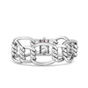 The CIALOMA DIAMOND KNOT BRACELET by Roberto Coin is a chunky 18K white gold piece with large oval and twisted links, a secure clasp accented by a small pink gemstone, shown on a plain white background.