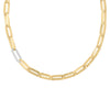 18K YELLOW/WHITE DESIGNER GOLD AND DIAMOND RECTANGULAR LINK NECKLACE