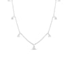 The Roberto Coin DIAMONDS BY THE INCH DANGLING SEVEN STATION NECKLACE features small diamond teardrop pendants evenly spaced along a delicate silver chain, shown against a plain white background.