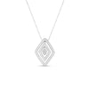 The DIAMANTE LARGE DIAMOND NECKLACE by Roberto Coin features a striking diamond-shaped pendant with three concentric diamond outlines on a fine silver chain—a stunning statement piece.