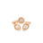 The DOLCETTO THREE STONE DIAMOND RING by Roberto Coin shines in 18K rose gold, featuring a diamond ring with three open ends—one round, two marquise-shaped—with delicate gold beading, shown on a white background.
