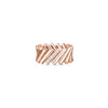 The DOMINO DIAMOND ACCENT RING by Roberto Coin features a modern zigzag design in polished 18K rose gold, with a striking geometric look and four small diamonds set at the center.