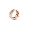 The DOMINO DIAMOND ACCENT RING by Roberto Coin is a striking 18K rose gold spiral stacking ring with polished cylindrical segments and a diamond-accented section, shown standing upright against a plain white background.