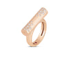 The DOMINO SPECKLED DIAMOND BAR RING by Roberto Coin is crafted in 18K rose gold with a horizontal bar set with scattered diamonds and features a subtle engraved “RC” on one end for a modern, sleek look.