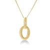 The DUCHESSA LARGE DIAMOND OVAL NECKLACE by Roberto Coin features 18K yellow gold with a fine chain and a brushed oval pendant, accented by three vertically set round diamonds.