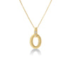 The DUCHESSA SMALL DIAMOND OVAL NECKLACE by Roberto Coin is crafted in 18K yellow gold, featuring a fine chain and an elegant oval pendant with three sparkling diamonds set vertically at the top.