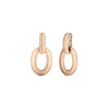 The Roberto Coin DUCHESSA Diamond Accent Satin Large Door-Knocker Earrings feature elegant 18K rose gold oval hoops with a brushed finish and sparkling diamond accents on the upper part.