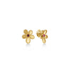 JASMINE GEMSTONE FLOWER STUD EARRINGS by Roberto Coin feature 18K yellow gold flower designs with textured petals and a central red gemstone, shown against a white background.