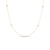 The LOVE IN VERONA 10 STATION FLOWER LONG NECKLACE by Roberto Coin is crafted in 18K gold, featuring evenly spaced flower stations with diamond accents. Its minimalist, curved design exudes elegance and sophistication.