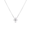 The LOVE IN VERONA SMALL FLOWER DIAMOND NECKLACE by Roberto Coin features a delicate silver chain and a small pendant adorned with five sparkling diamonds in a floral design, shown against a plain white background.
