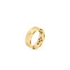 The LOVE IN VERONA ETCHED FLOWERS WIDE RING by Roberto Coin, crafted in polished 18K gold with engraved floral and butterfly motifs, is shown upright against a plain white background.