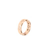 The Roberto Coin LOVE IN VERONA ETCHED FLOWERS NARROW RING in rose gold features engraved floral details and small diamond accents, shown upright against a plain white background.
